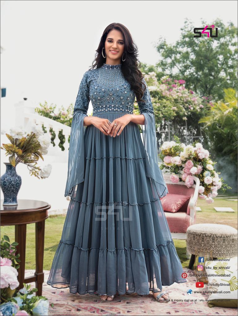 S4u Shivali Dno 1005 Georgette With Heavy Handwork Stylish Designer Party Wear Long Gown Kurti