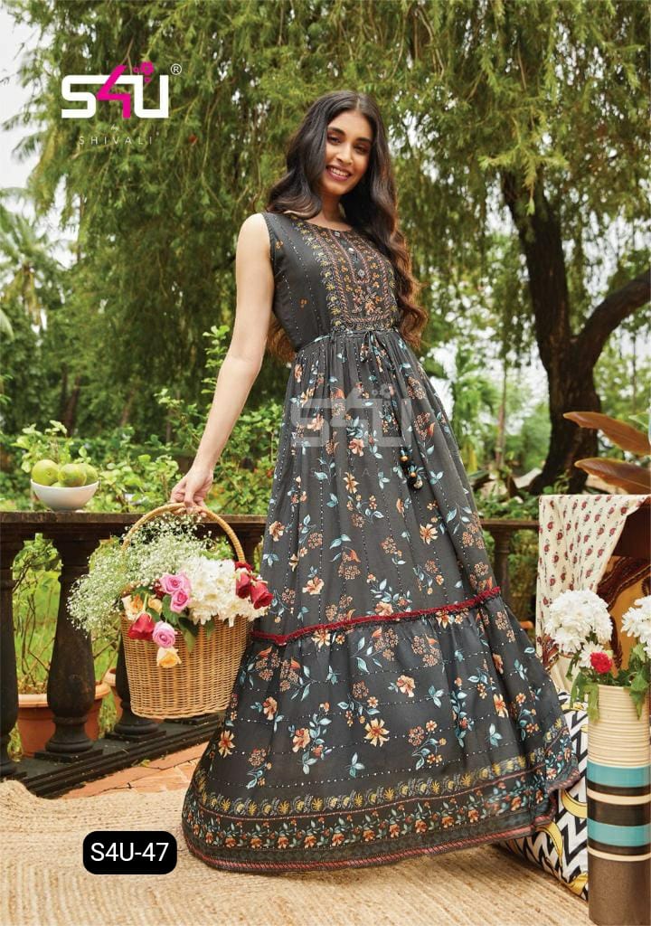 S4u Shivali Dno 47 Muslin With Hand Work Stylish Designer Festive Wear Casual Look Long Fancy Gown