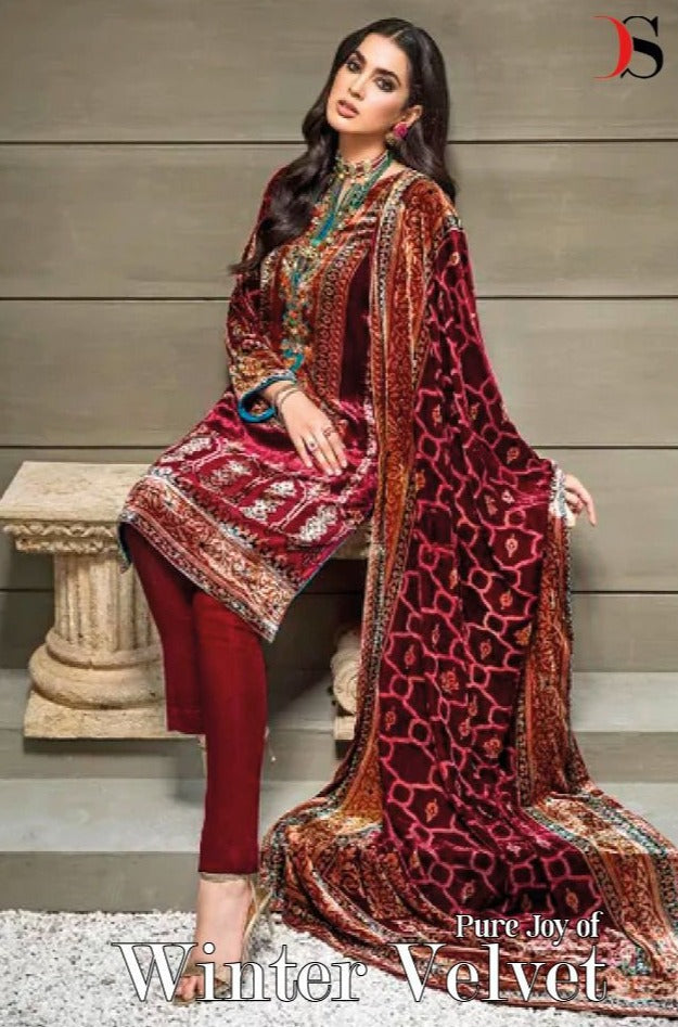 Deepsy Suit Joy Of Winter Velvet With Heavy Embroidery Work Stylish Designer Festive Wear Salwar Kameez
