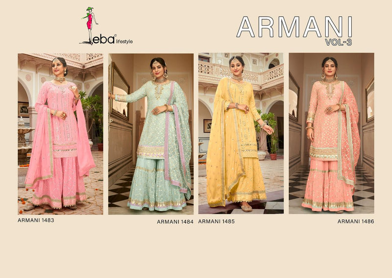 Eba Lifestyle Armani Vol 3 Georgette With Heavy Embroidery Work Wedding Wear Salwar Kameez