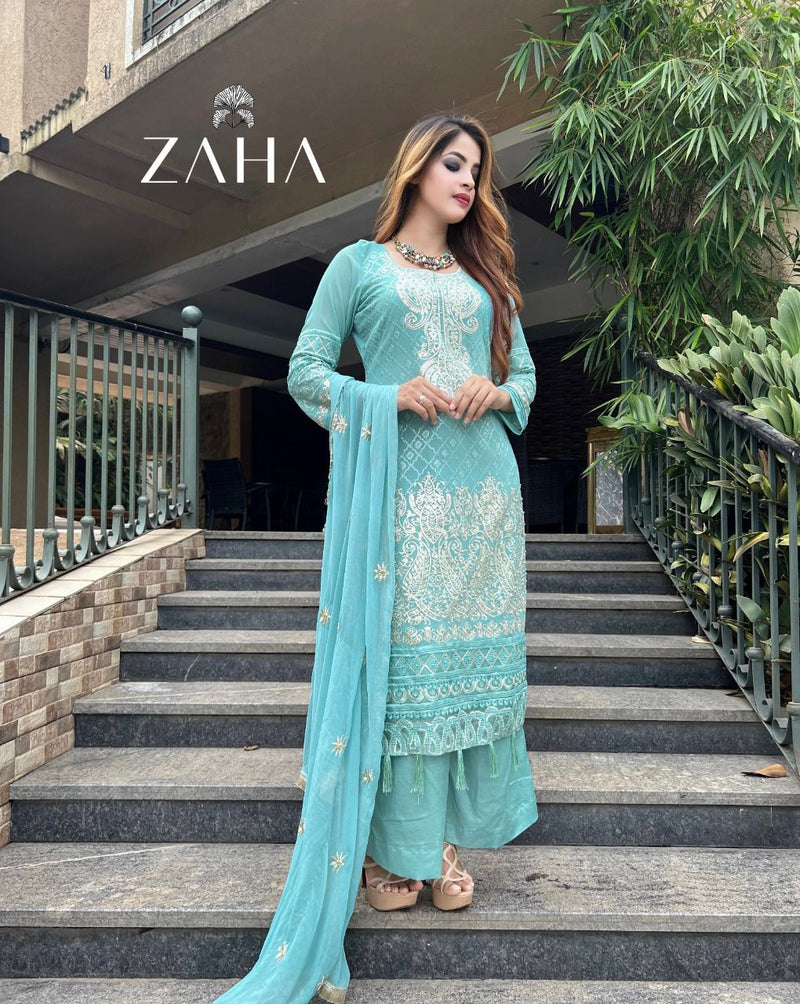 Zaha Dno 10021 Georgette With Heavy Embroidery Work Stylish Designer Pakistani Beautiful Salwar Kameez