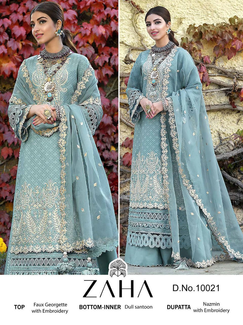 Zaha Dno 10021 Georgette With Heavy Embroidery Work Stylish Designer Pakistani Beautiful Salwar Kameez