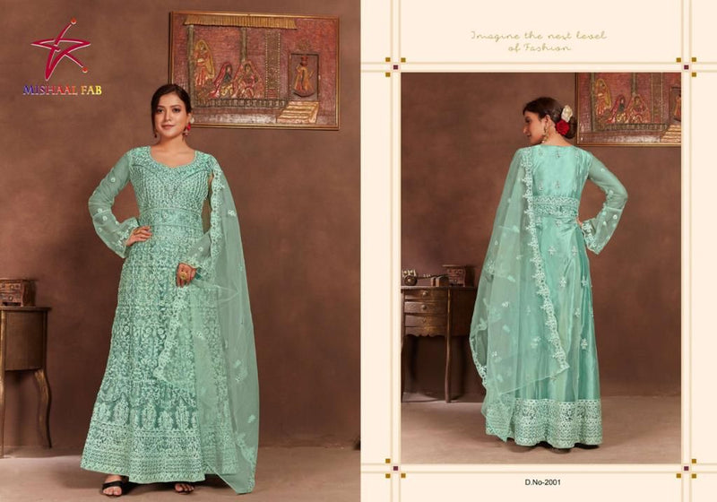 Mishaal Fab Dno 2001 Net With Heavy Embroidery Work Stylish Designer Pakistani Long Go