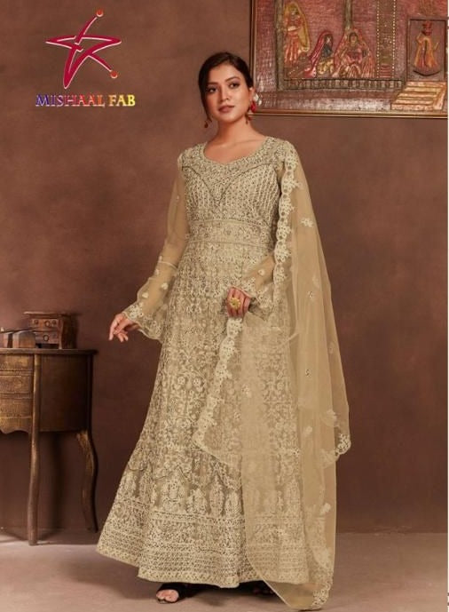 Mishaal Fab Dno 2002 Net With Heavy Embroidery Work Stylish Designer Pakistani Long Gown