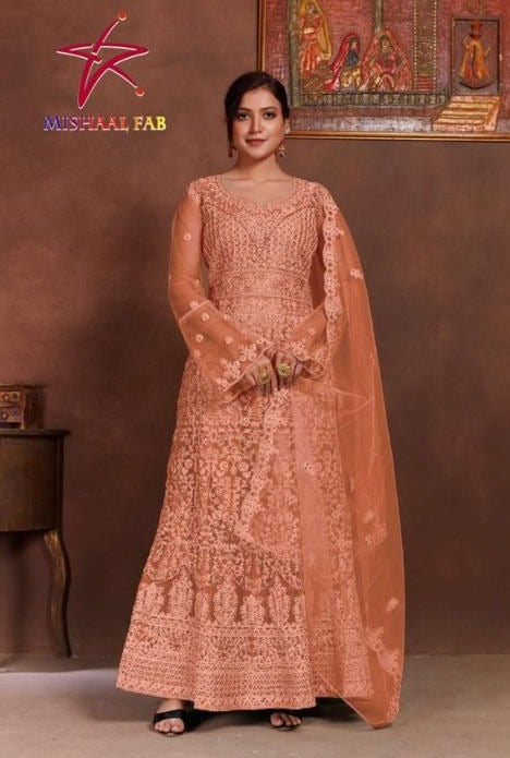 Mishaal Fab Dno 2003 Net With Heavy Embroidery Work Stylish Designer Pakistani Long Gown