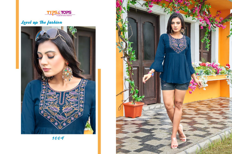 Tip & Top Pulpy Vol 9 Rayon With Heavy Embroidery Work Stylish Designer Fancy Short Kurti