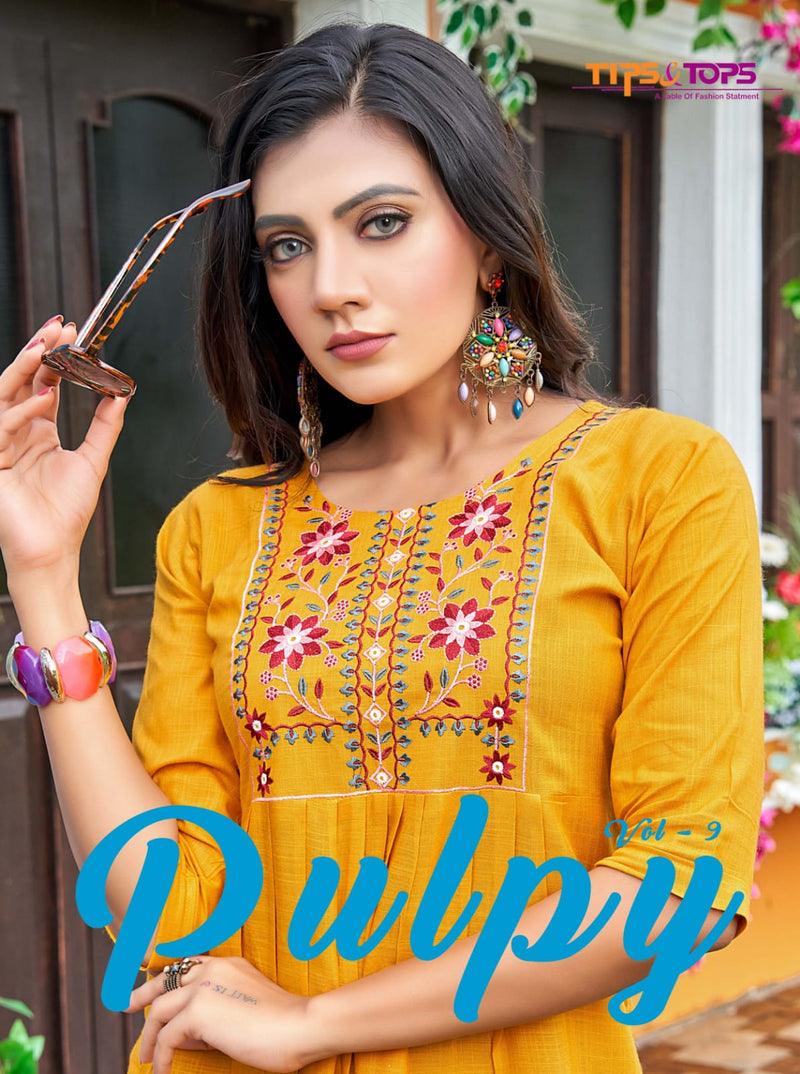 Tip & Top Pulpy Vol 9 Rayon With Heavy Embroidery Work Stylish Designer Fancy Short Kurti
