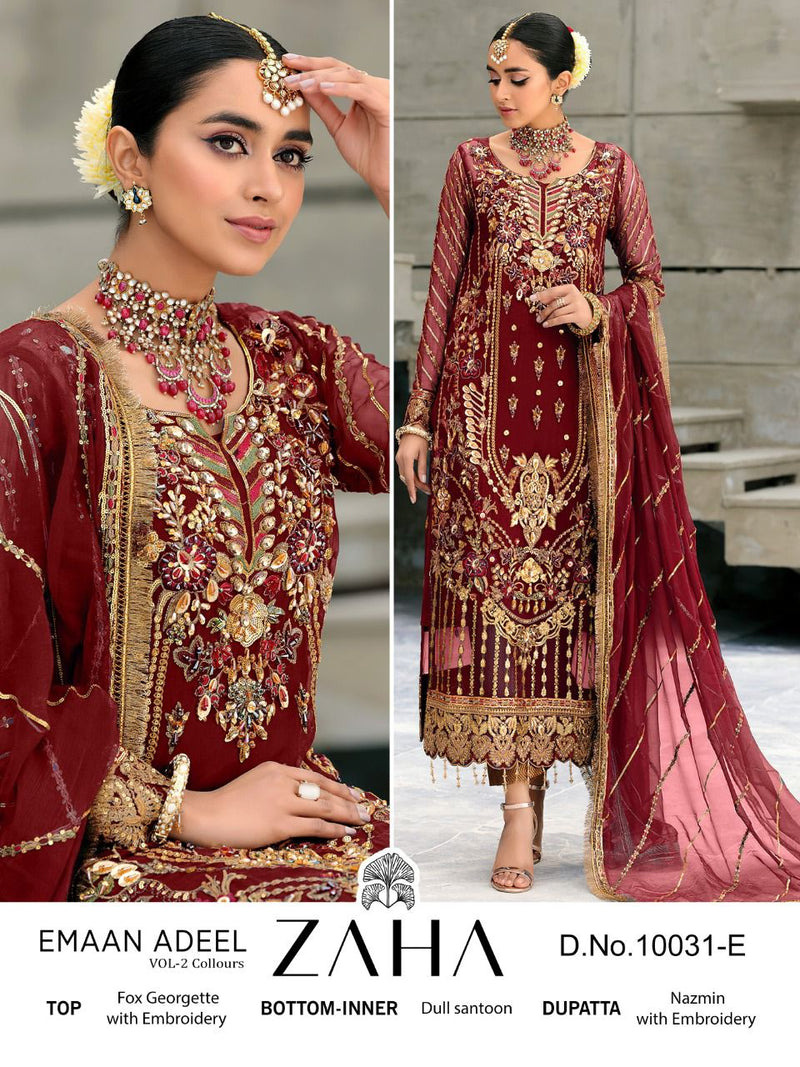 Zaha Dno 10031 E Emaan Adeel Vol 2 Georgette With Heavy Embroidery Work Stylish Designer Salwar Kameez