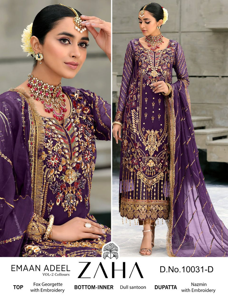 Zaha Dno 10031 D Emaan Adeel Vol 2 Georgette With Heavy Embroidery Work Stylish Designer Salwar Kameez