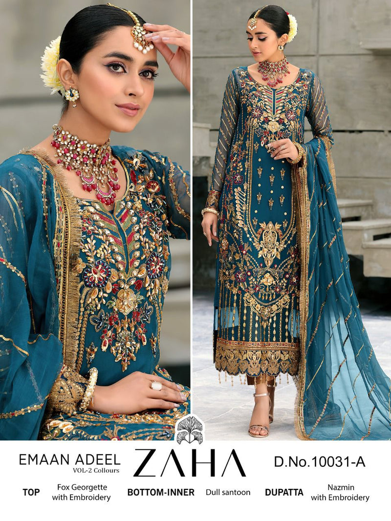 Zaha Dno 10031 A Emaan Adeel Vol 2 Georgette With Heavy Embroidery Work Stylish Designer Salwar Kameez