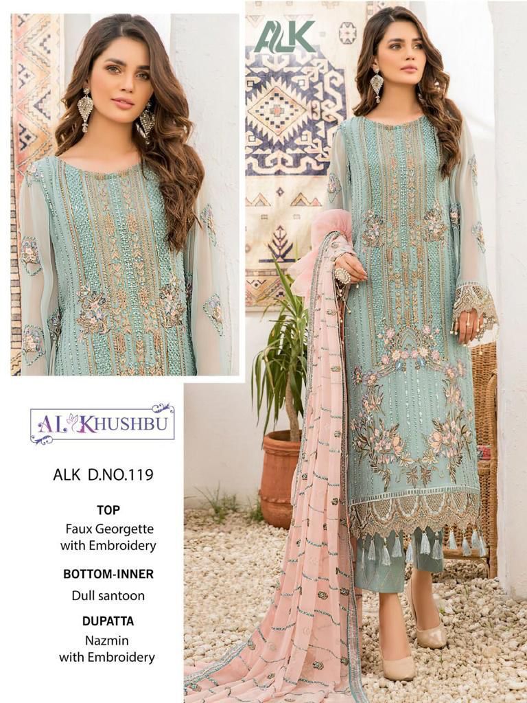 Al Khushbu Dno 119 Georgette Beautiful Embroidery Work Stylish Designer Pakistani Salwar Kameez