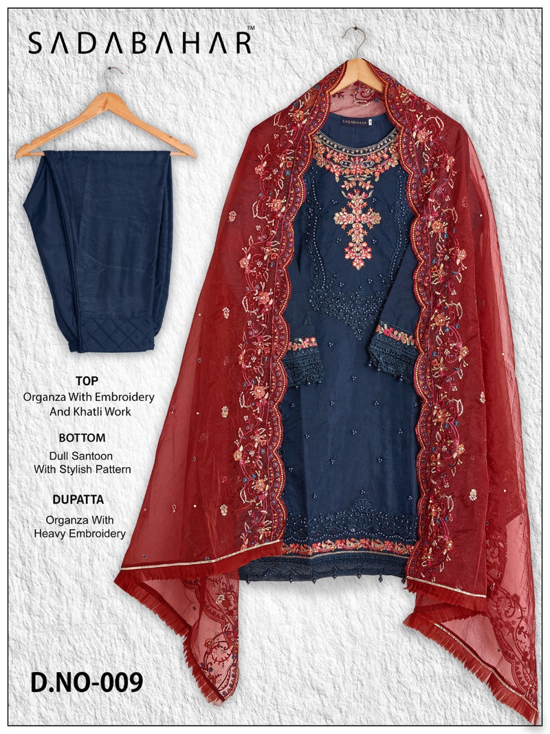 Sada Bahar Dno 009 Organza With Heavy Embroidery Work Stylish Designer Fancy Pret Kurti