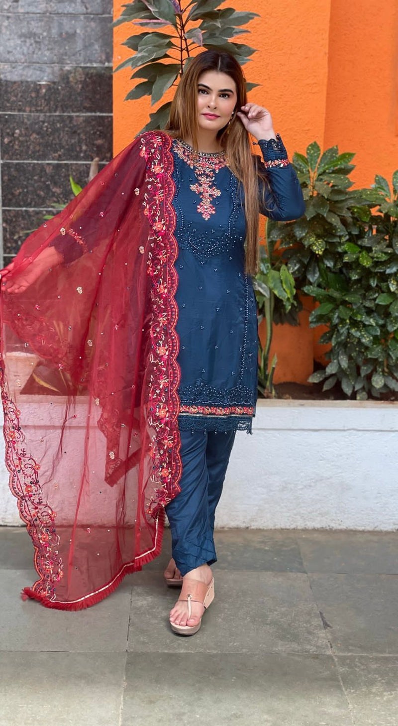 Sada Bahar Dno 009 Organza With Heavy Embroidery Work Stylish Designer Fancy Pret Kurti