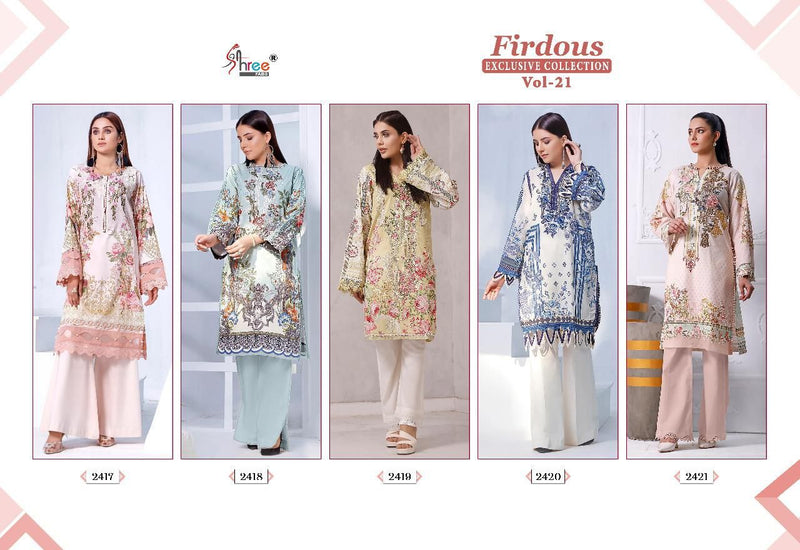 Firdous Exclusive Vol 21 Pure Cotton Beautiful Printed With Heavy Embroidery Work Stylish Designer Pakistani Party Wear Salwar Kameez