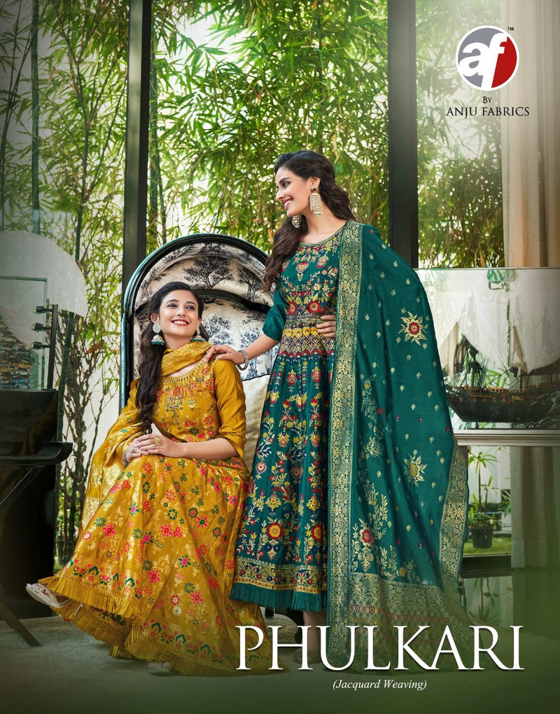 Anju Fabs Phulkari Jacquard Silk With Fancy Hand Work Stylish Designer Casual Look Festive Wear Kurti