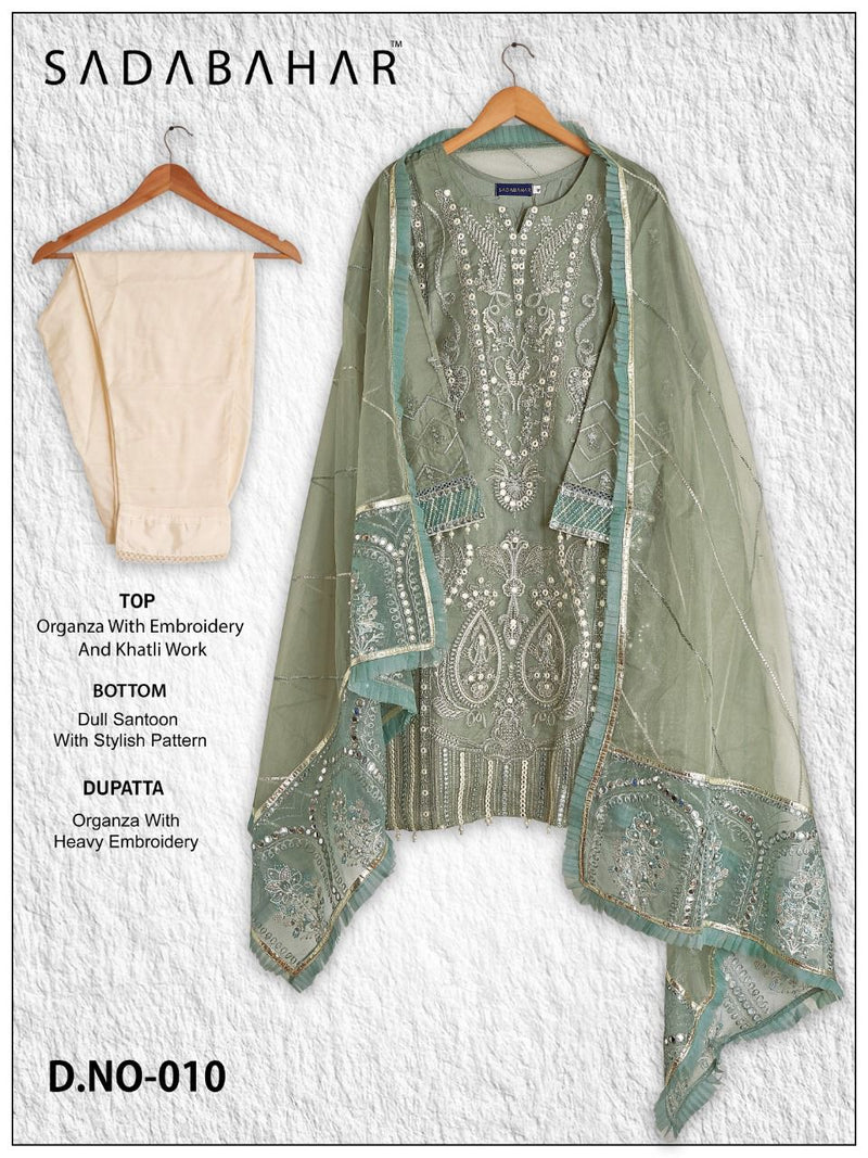 Sadabahar Dno 010 Organza With Heavy Embroidery Work Stylish Designer Party Wear Pret Kurti