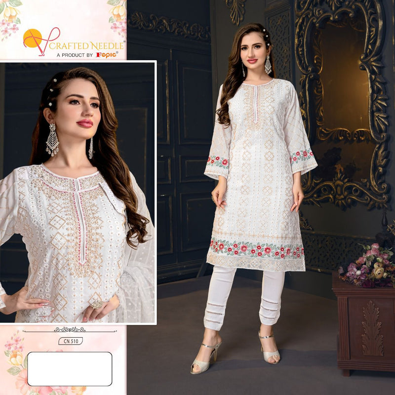 Crafted Needle Dno CN 510 Georgette With Fancy Work Stylish Designer Party Wear Pret Kurti