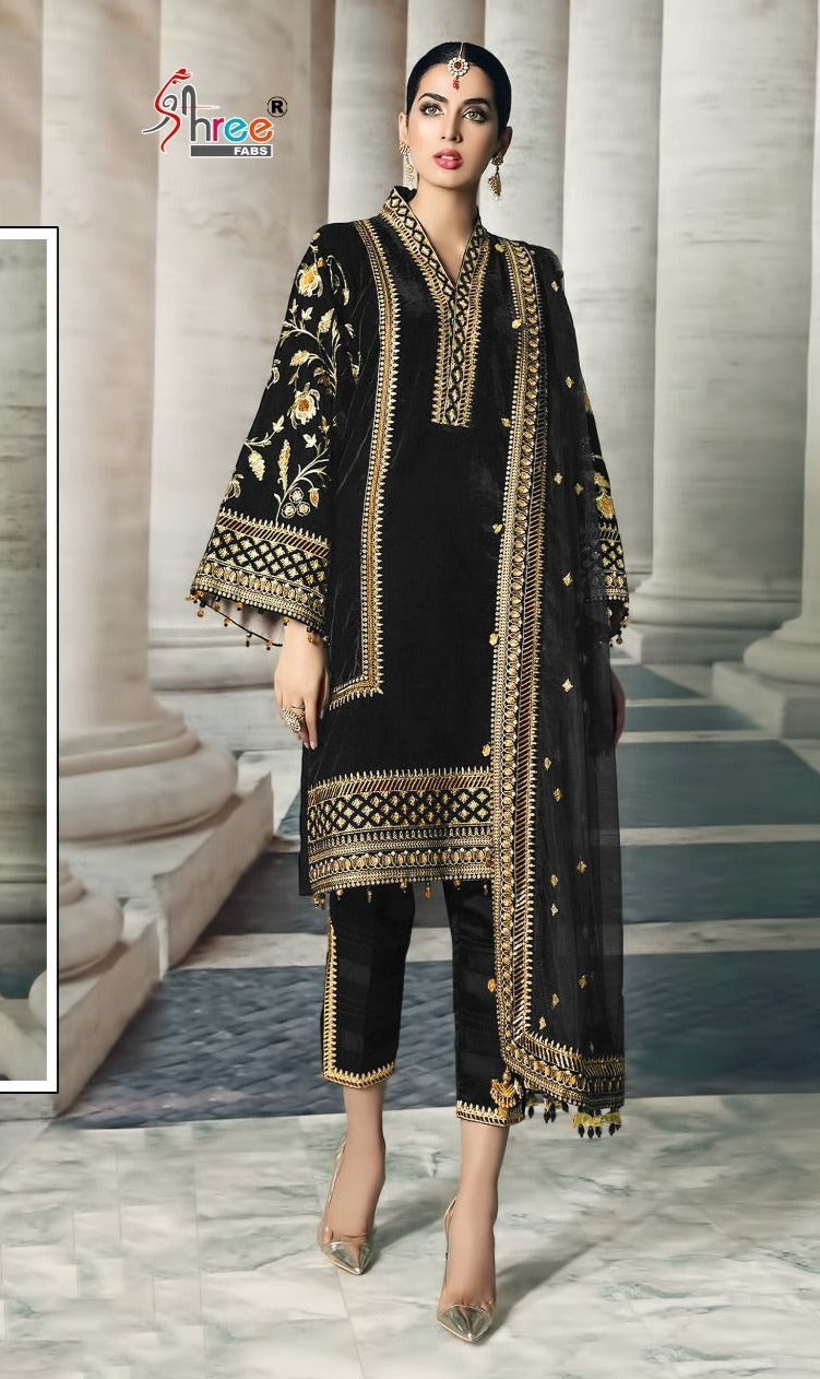 Shree Fabs Dno S 443 A Velvet With Heavy Fancy Work Stylish Designer Party Wear Salwar Kameez