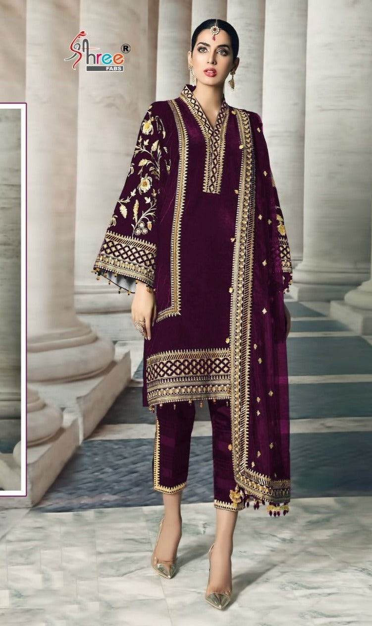 Shree Fabs Dno S 443 B Velvet With Heavy Fancy Work Stylish Designer Party Wear Salwar Kameez