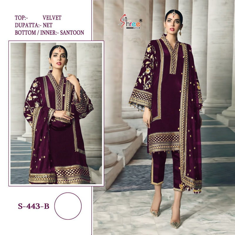 Shree Fabs Dno S 443 B Velvet With Heavy Fancy Work Stylish Designer Party Wear Salwar Kameez