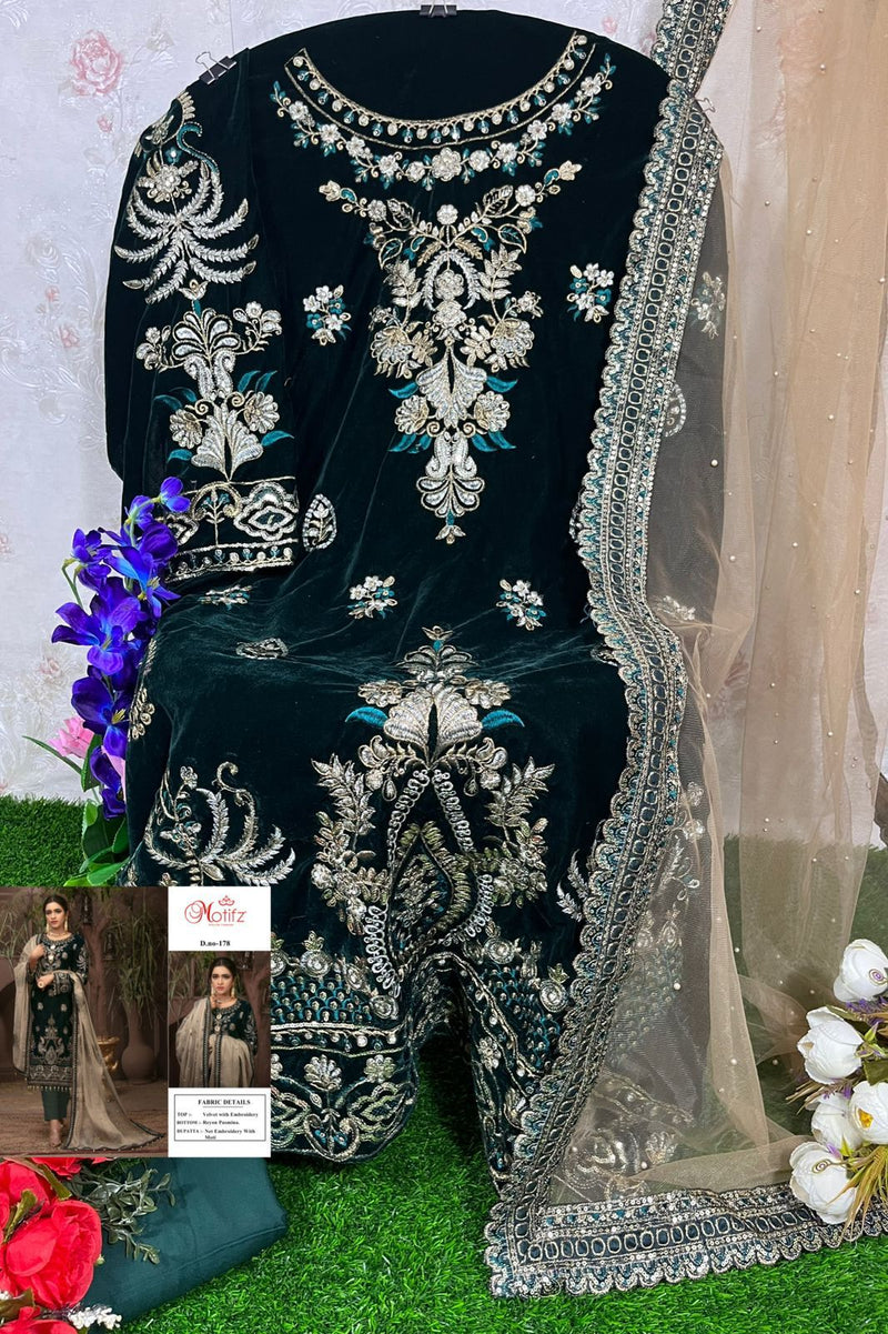 Motifz Dno 178 Velvet With Heavy Embroidery Work Stylish Designer Party Wear Fancy Salwar Kameez