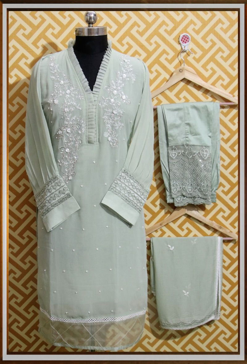 Farwah Dno 02 Georgette With Fancy Embroidery Work Stylish Designer Casual Wear Pret Kurti