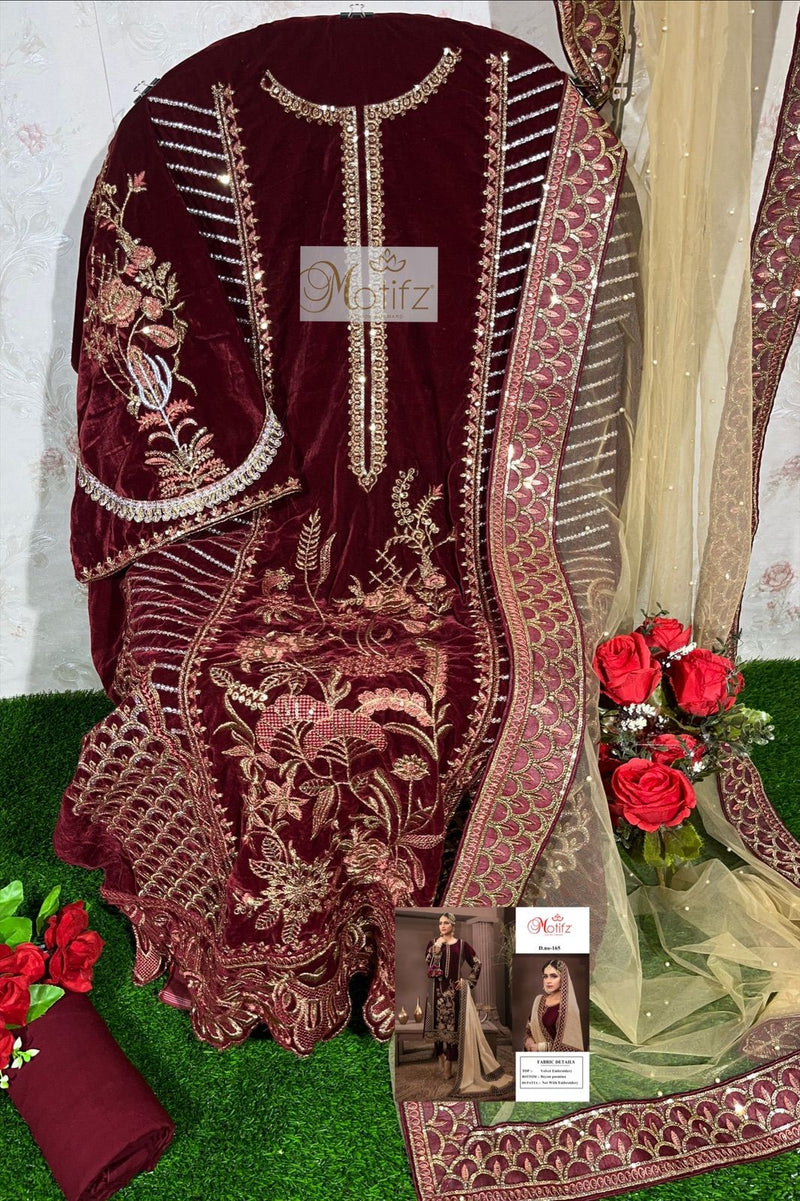 Motifz Dno 165 Velvet With Heavy Embroidery Work Stylish Designer Wedding Wear Party Look Salwar Kameez