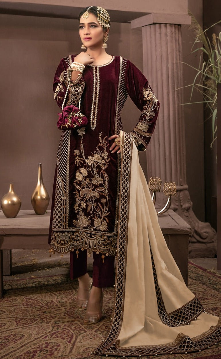 Motifz Dno 165 Velvet With Heavy Embroidery Work Stylish Designer Wedding Wear Party Look Salwar Kameez