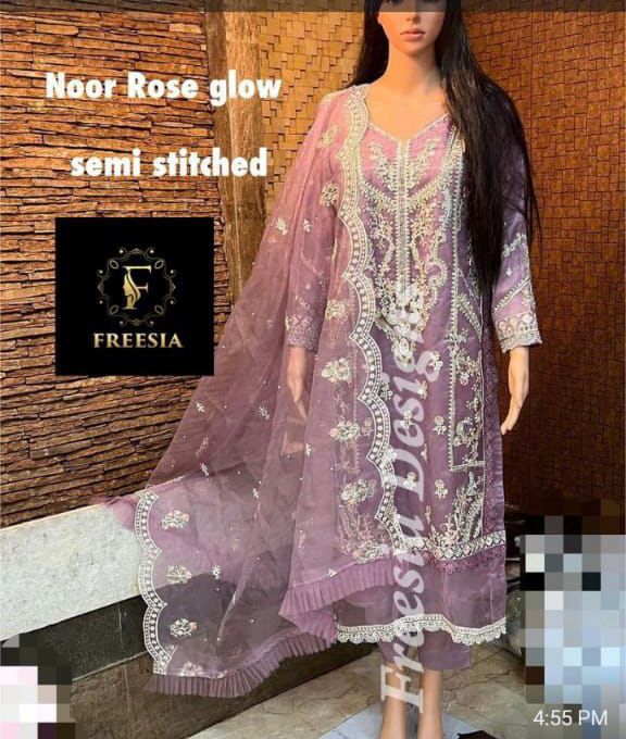 Freesia Noor Rose Glow Organza With Embroidery Work Stylish Designer Party Wear Salwar Kameez