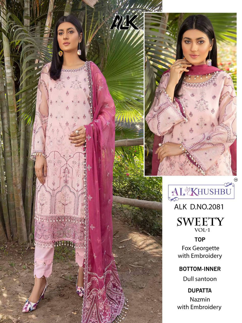 Al Khushbu Dno 2081 Sweety Vol 1  Georgette With Beautiful Heavy Embroidery Work Stylish Designer Pakistani Salwar Kameez