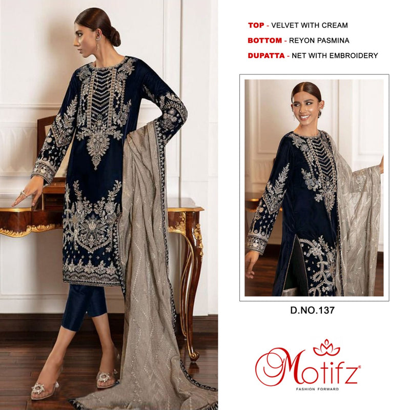 Motifz Dno 137 Velvet With Heavy Embroidery Work Stylish Designer Party Wear Salwar Kameez