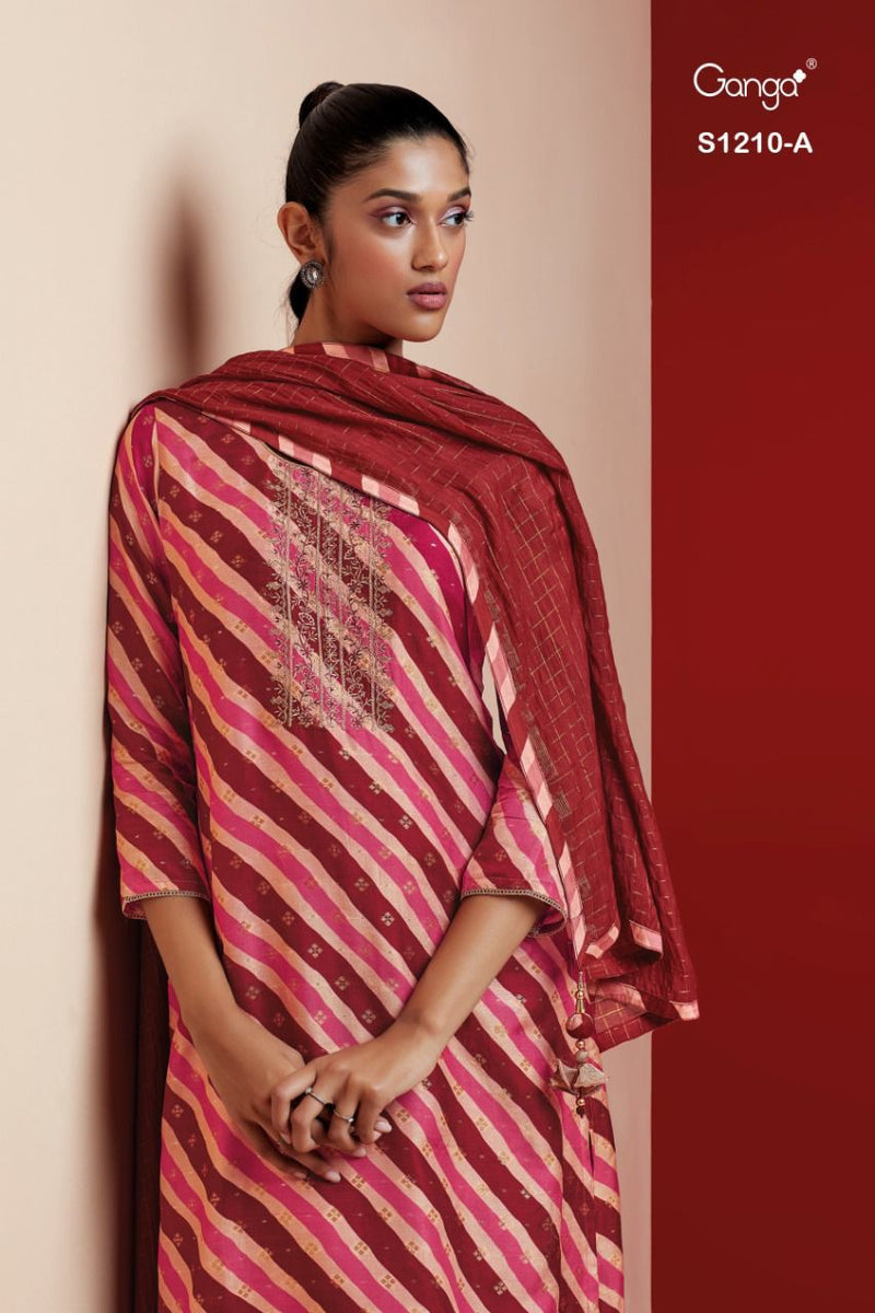 Ganga Dno 1210 Viscose Silk With Fancy Work Stylish Designer Casual Wear Attractive Look Salwar Suit