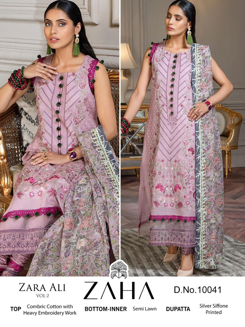 Zaha Zara Ali Vol 2 Camric Cotton With Heavy Embroidery Work Stylish Designer Wedding Look Salwar Kameez