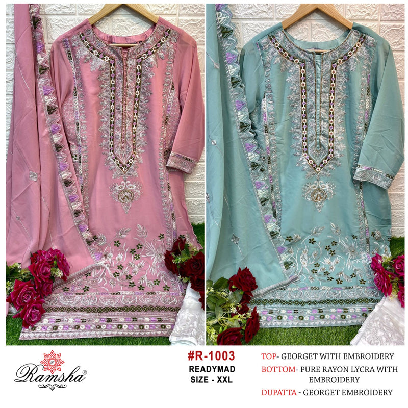 Ramsha Dno R 1003 Georgette With Heavy Embroidery Work Stylish Designer Party Wear Pret Kurti