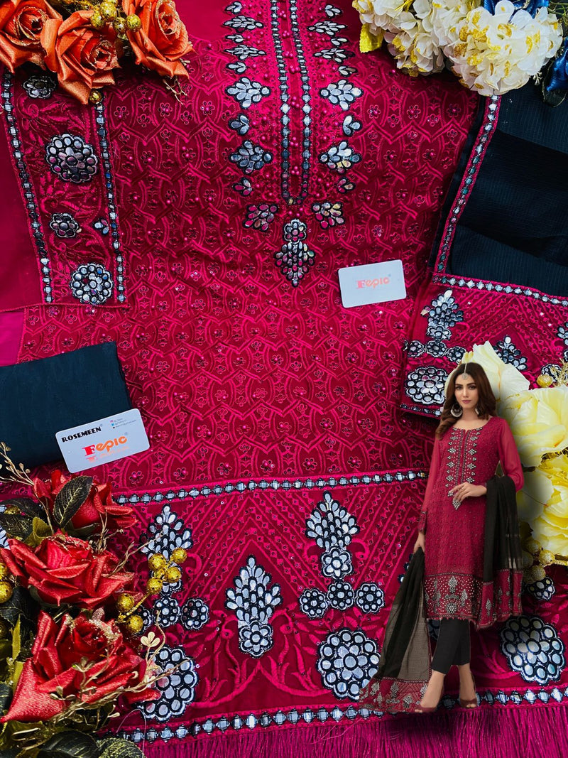 Fepic Rosemeen 5208 Georgette With Embroidery Hand Work Stylish Designer Attractive Look Salwar Kameez