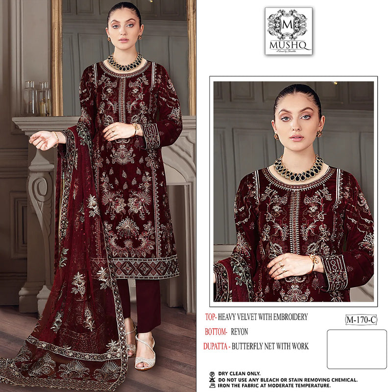 Mushq Dno 170 C Velvet Butterfly Net With Heavy Embroidery Work Stylish Designer Wedding Wear Salwar Kameez