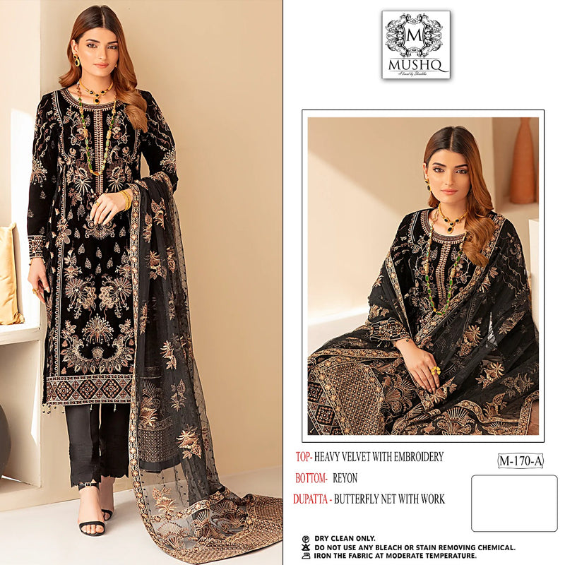 Mushq Dno 170 A Velvet Butterfly Net With Heavy Embroidery Work Stylish Designer Wedding Wear Salwar Kameez