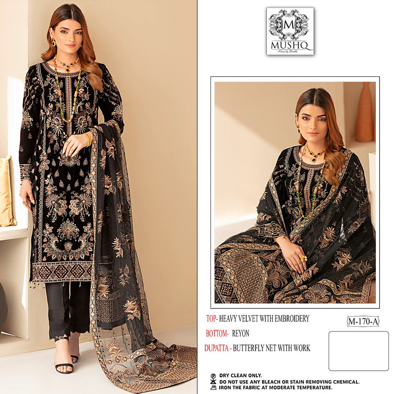Mushq Dno 170 A Velvet Butterfly Net With Heavy Embroidery Work Stylish Designer Wedding Wear Salwar Kameez