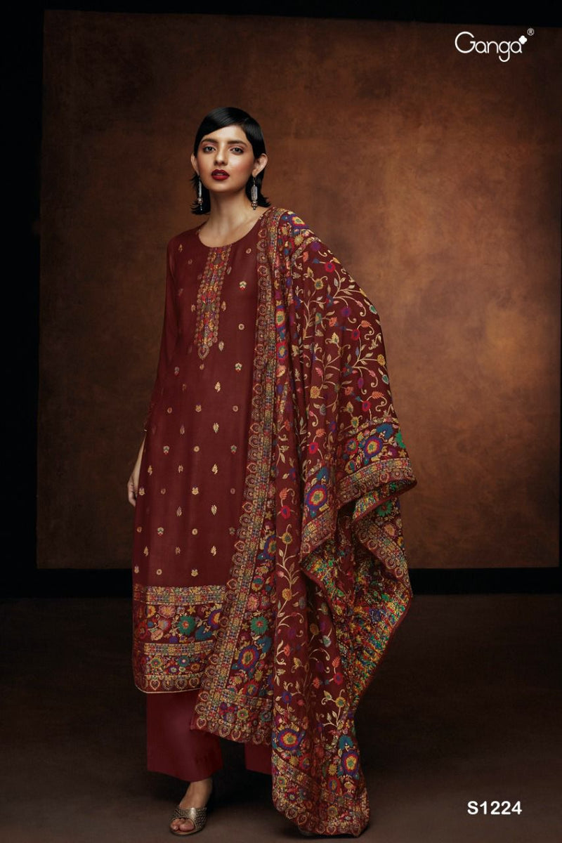 Ganga Dno 1224 Pashmina With Fancy Work Stylish Designer Festive Wear Salwar Suit