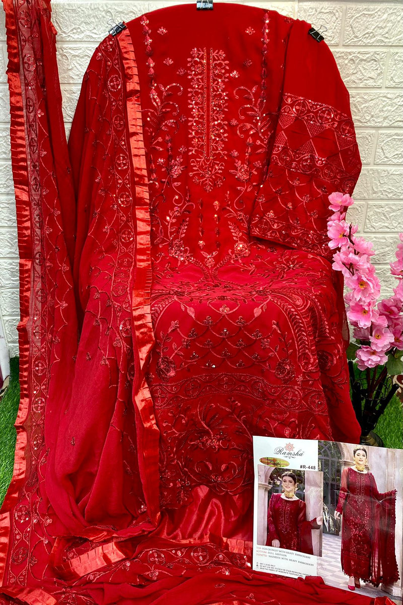 Ramsha Dno R 448 Georgette With Beautiful Heavy Embroidery Work Stylish Designer Party Wear Salwar Kameez