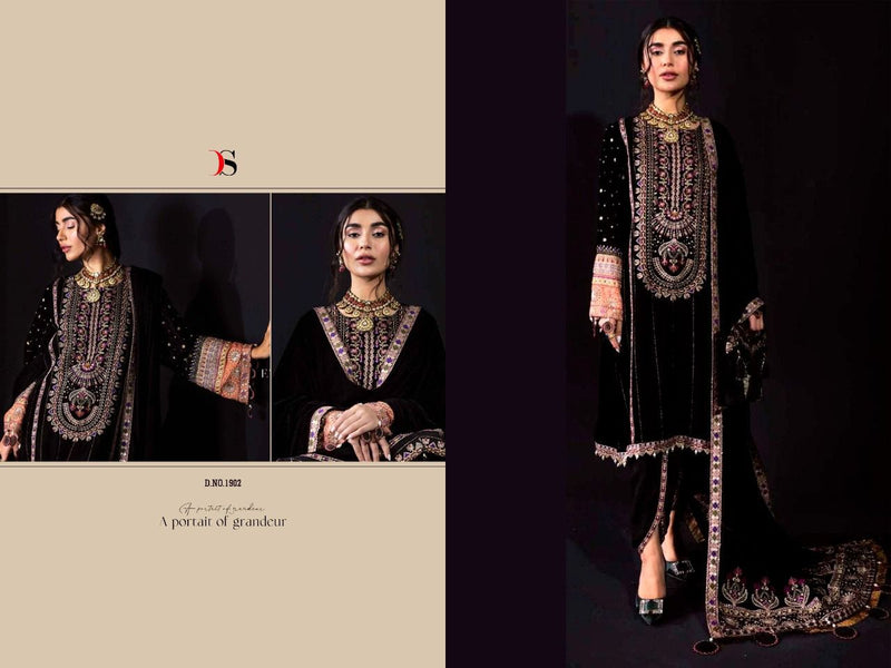 Deepsy Suit Dno 1902 Velvet With Beautiful Heavy Embroidery Work Stylish Designer Party Wear Salwar Kameez