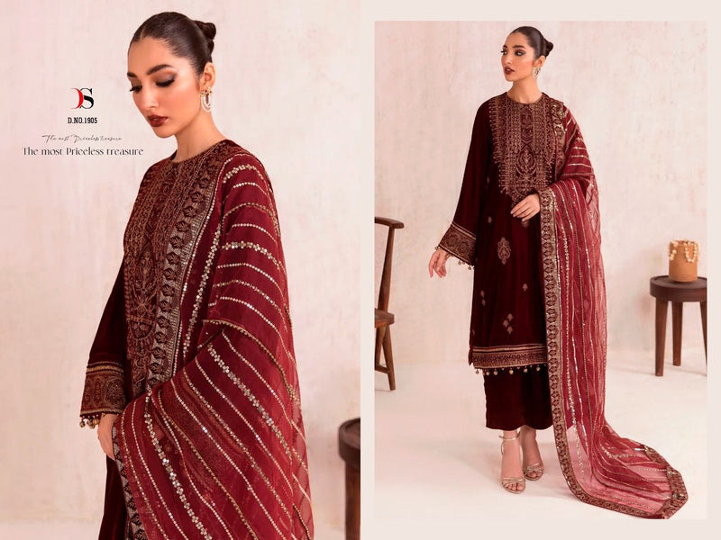 Deepsy Suit Dno 1905 Velvet With Heavy Embroidery Work Stylish Designer Festive Wear Salwar Kameez