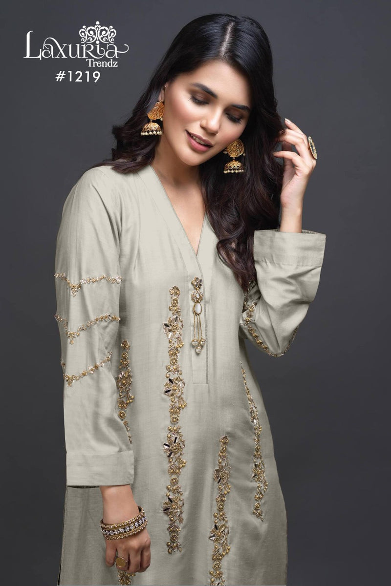 Laxuria Dno 1219 Georgette Tunic Hand Work  With Stylish Neck Pattern & Also Handwork Preet Kurti