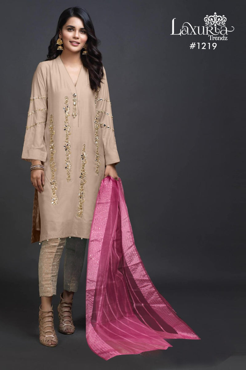 Laxuria Dno 1219 Georgette Tunic Hand Work  With Stylish Neck Pattern & Also Handwork Preet Kurti