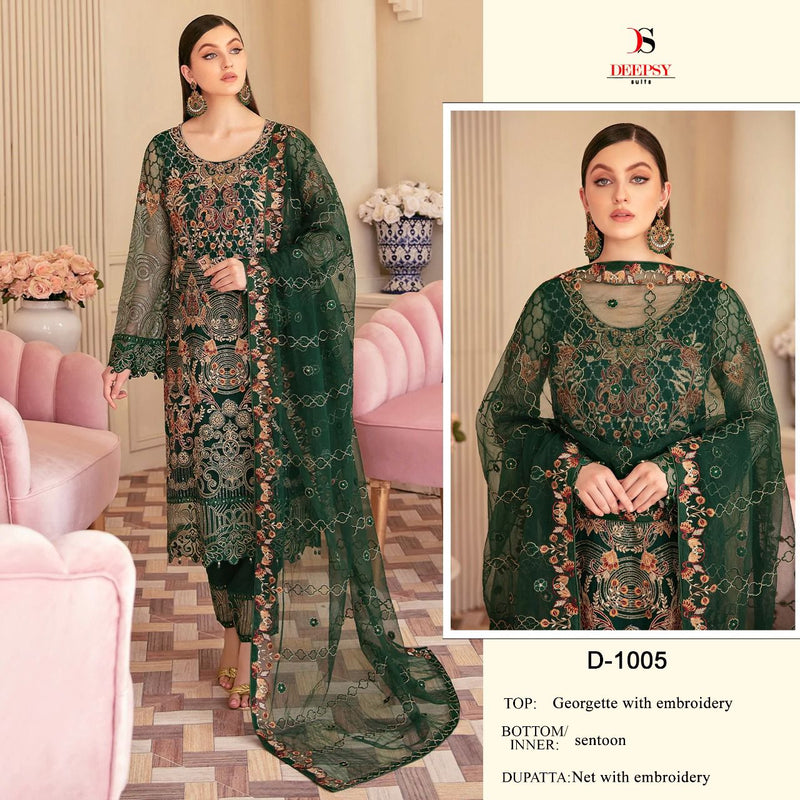 Deepsy Suit Dno 1005 Georgette With Heavy Embroidery Work Stylish Designer Wedding Look Salwar Kameez