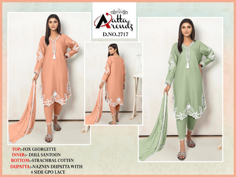 Atta Trendz Dno 2717 Georgette With Heavy Embroidery Work Stylish Designer Casual Wear Pret Kurti