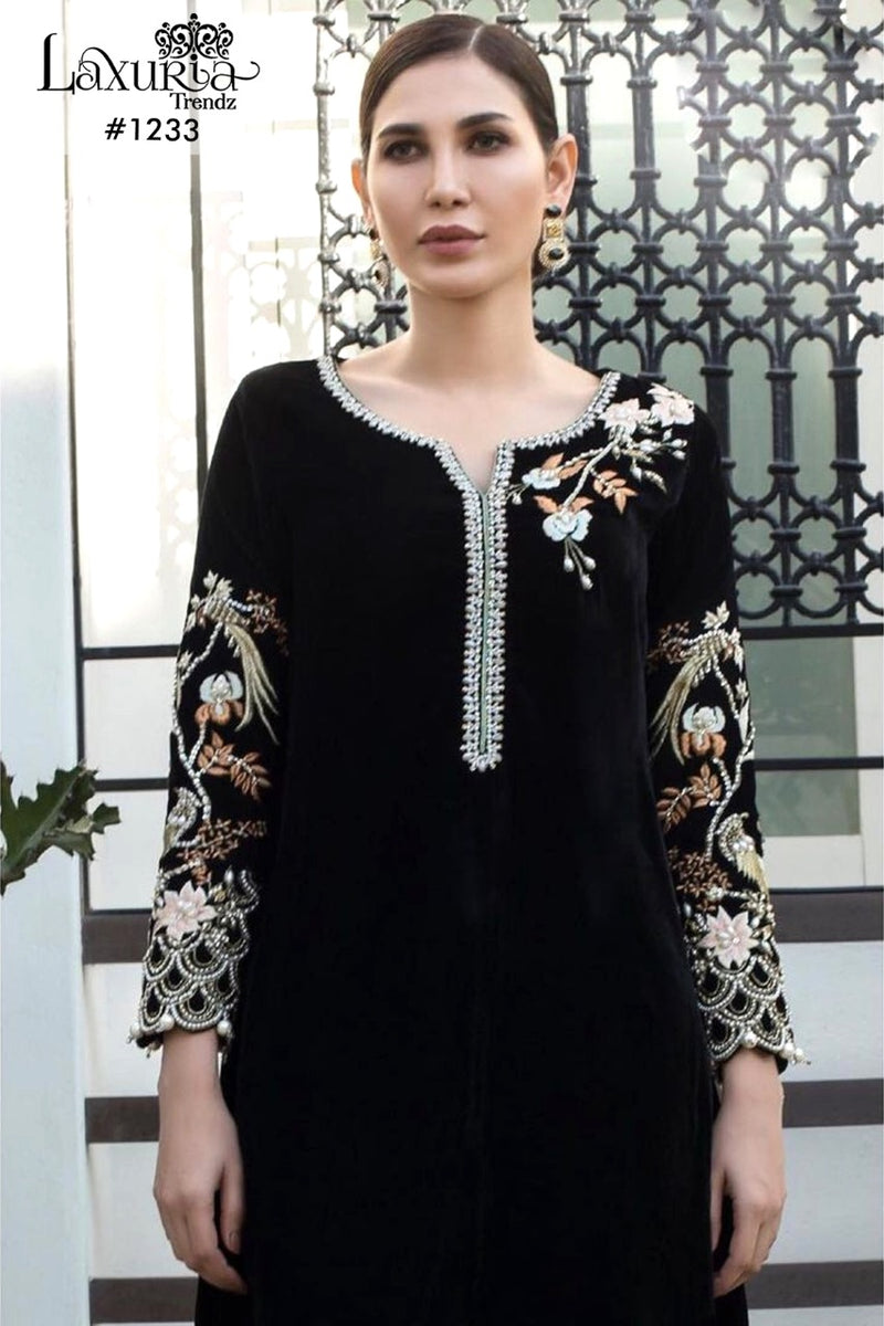 Laxuria Trendz Dno 1233 Velvet With Beautiful Embroidery Work Stylish Designer Party Wear Kurti