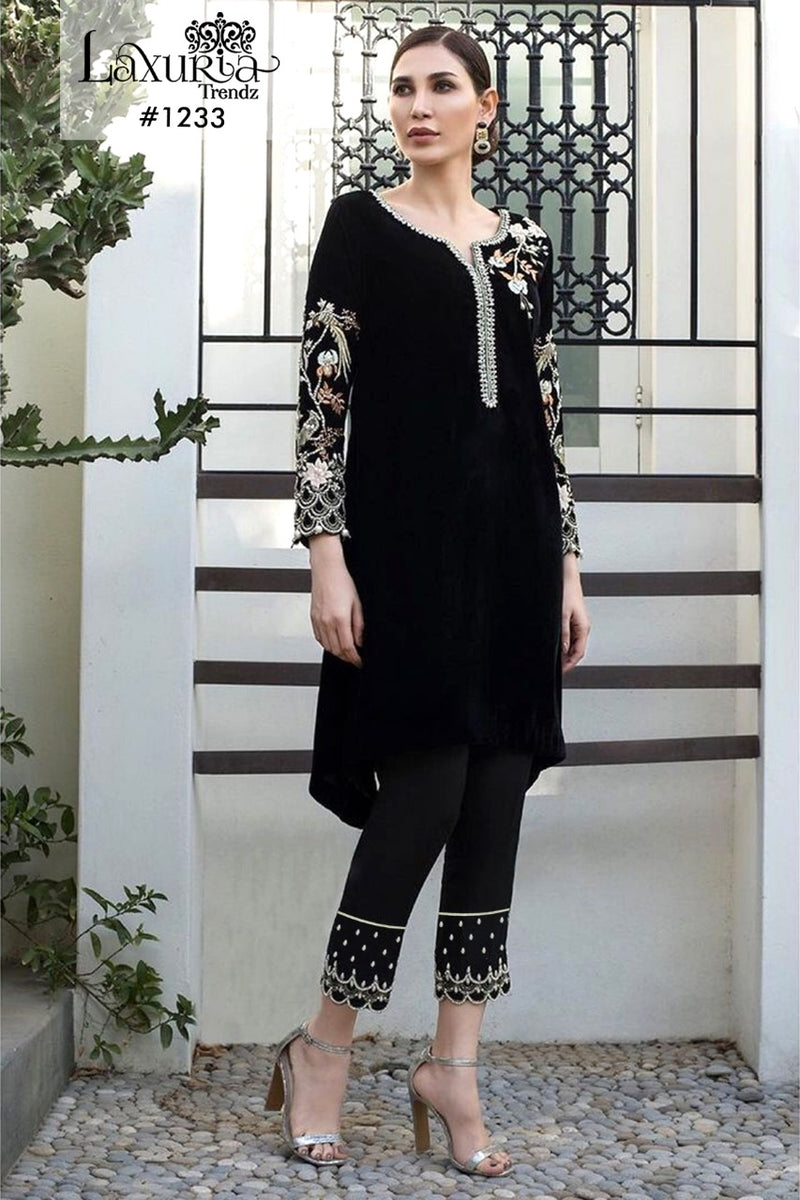 Laxuria Trendz Dno 1233 Velvet With Beautiful Embroidery Work Stylish Designer Party Wear Kurti