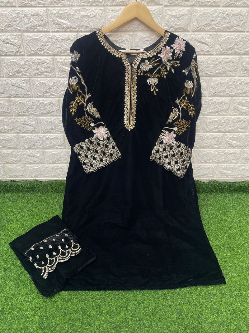 Laxuria Trendz Dno 1233 Velvet With Beautiful Embroidery Work Stylish Designer Party Wear Kurti