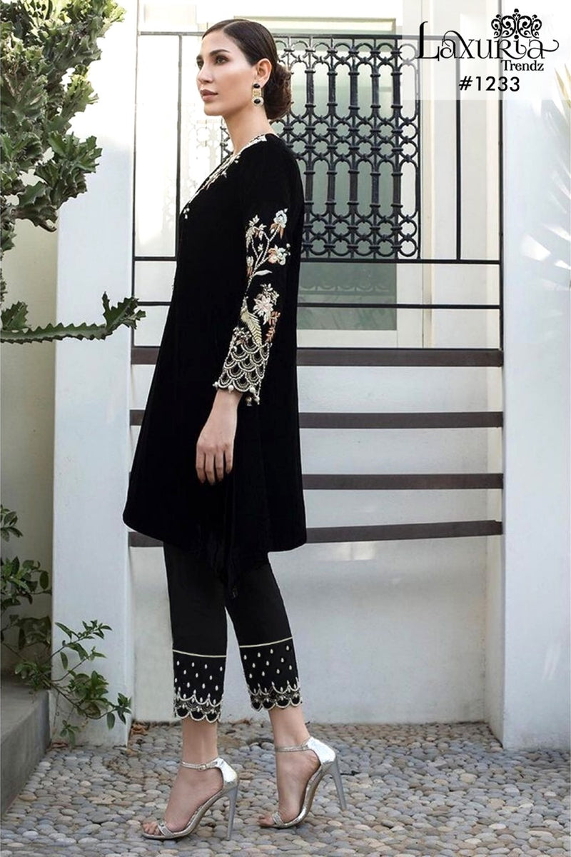 Laxuria Trendz Dno 1233 Velvet With Beautiful Embroidery Work Stylish Designer Party Wear Kurti